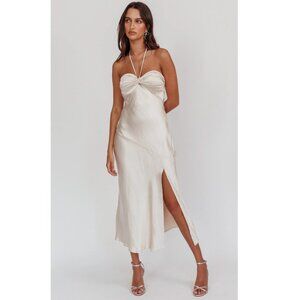 NWT Selfie Leslie Midi Dress Kindred Spirit Strapless Gathered Bust Champagne XL